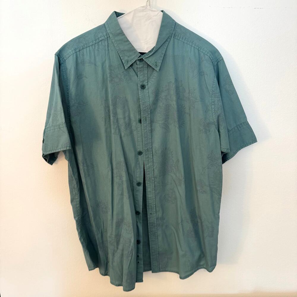 Black Jack Mens Large Teal Floral Botanical Print Shirt 100% Cotton Button Up L